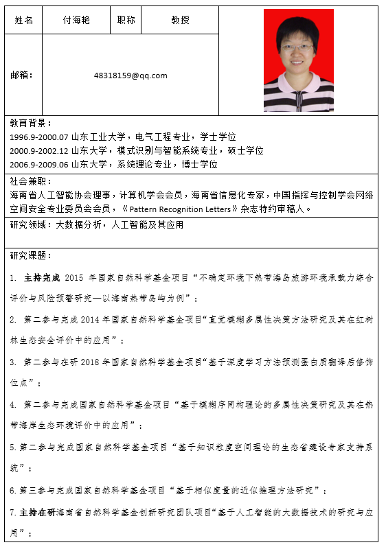 硕士生导师—付海艳教授