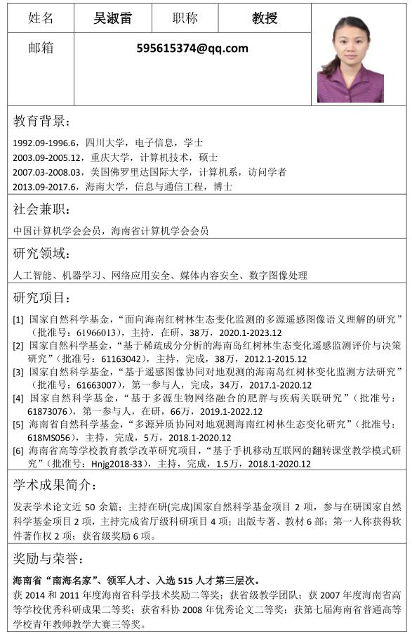 硕士生导师—吴淑雷